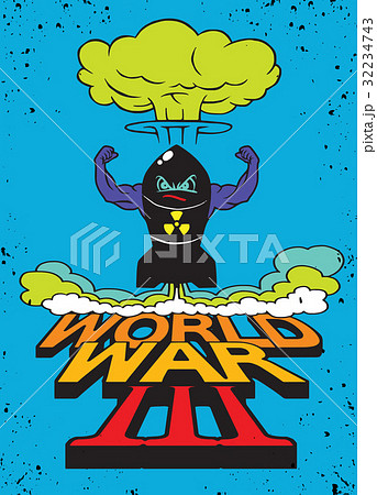 Cartoon Atomic Bomb And Atomic Mushroom Cloud Ww3のイラスト素材