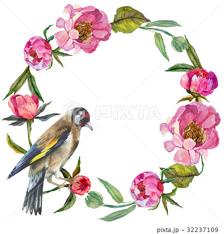 Wildflower peony flower wreath in a watercolor 32237109
