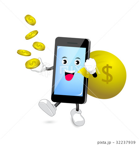 Cute smart-phone character holding bag and money Cute smart-phone character holding bag and money 32237939