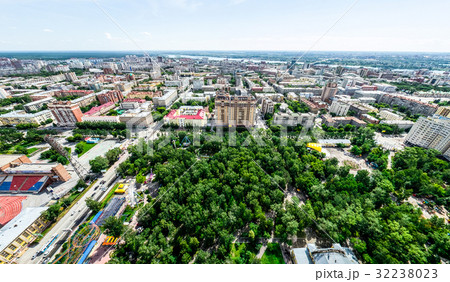 Aerial city view with crossroads and roads, houses 32238023