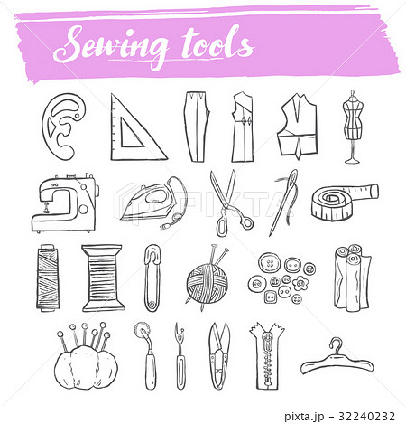 sewing and knitting tools doodle icon set sewing and knitting tools doodle icon set 32240232