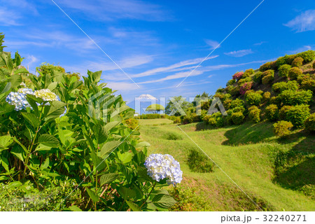 【静岡県】山中城址公園の障子堀越に富士山 32240271