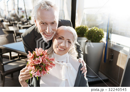 Positive delighted blonde smiling from happiness Positive delighted blonde smiling from happiness 32240545