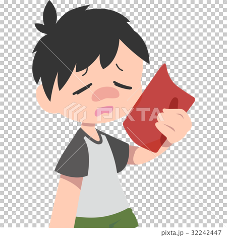 下敷きで自分を扇ぐ暑そうな男の子のイラスト素材