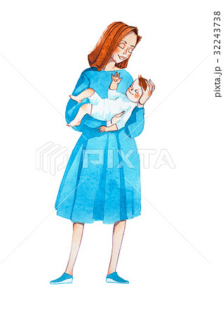 Young mom lulling her baby to sleep. Hand-drawn 32243738