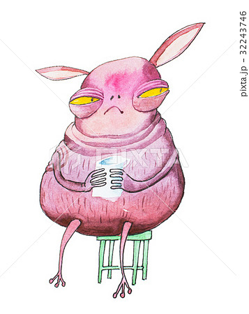 Pink cartoon monster with yellow eyes and long 32243746