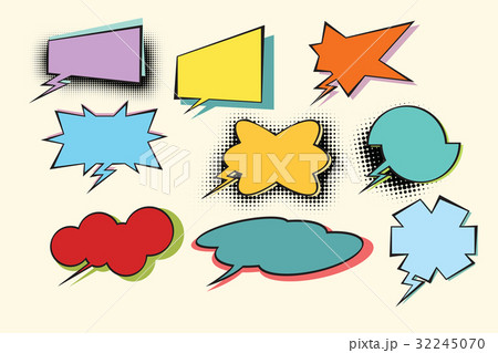 set of colored comic bubbles with halftone effect 32245070