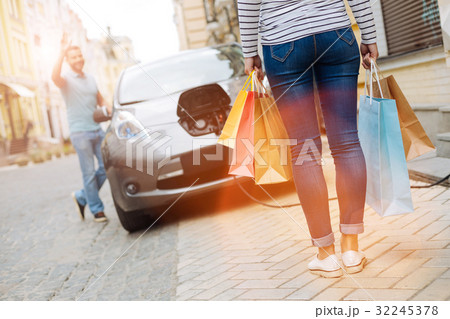 Loving man greeting his wife on her return from 32245378