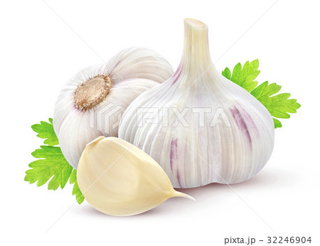 Garlic with parsley on white background Garlic with parsley on white background 32246904