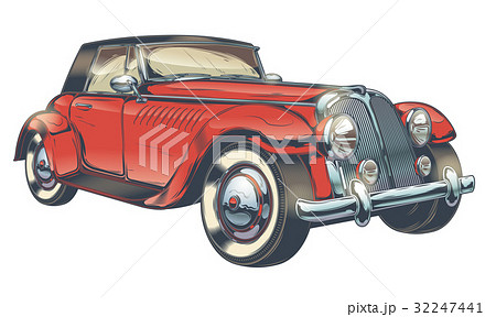 Vector Vintage Illustration Of Red Retro Car Inのイラスト素材