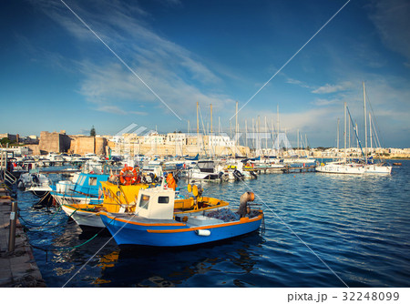 A typical old Italian fishing boats in the port 32248099