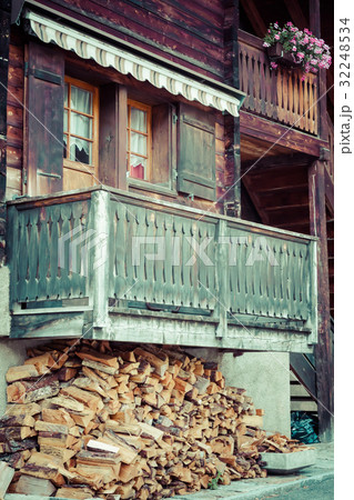 wooden houses in Fiesch - Switzerland 32248534