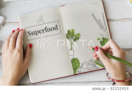 Hands working on notebook network graphic overlay Hands working on notebook network graphic overlay 32252453