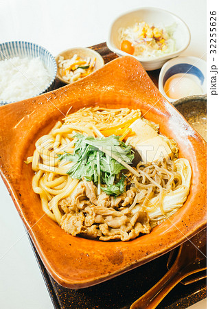Suki noodles in hot plate with rice Suki noodles in hot plate with rice 32255626