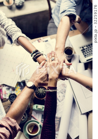 Group of fashion designer hands assemble Group of fashion designer hands assemble 32259176
