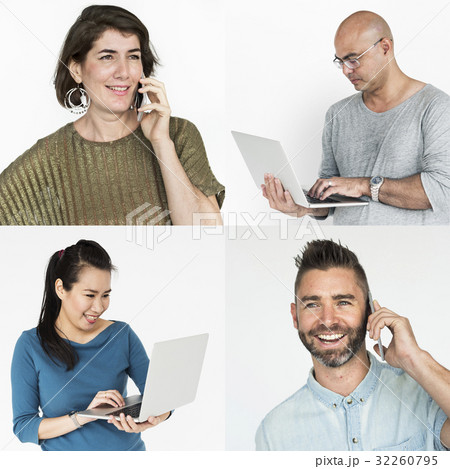 Set of Diverse People With Telephone Communication Studio Collage Set of Diverse People With Telephone Communication Studio Collage 32260795