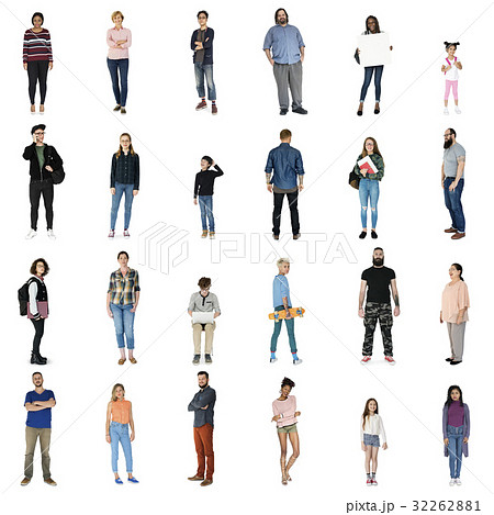 Various of diversity people full body set standing with smiling on background Various of diversity people full body set standing with smiling on background 32262881