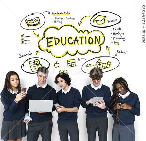 Students working network graphic overlay background 32264585