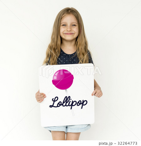 Girl with illustration of sweet candy lollipop 32264773