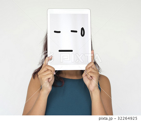 Illustration of awful sadness face on banner Illustration of awful sadness face on banner 32264925