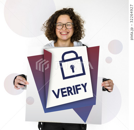 Woman holding billboard network graphic overlay Woman holding billboard network graphic overlay 32264927