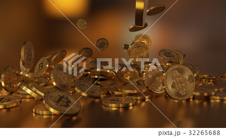 Bitcoin falling on a pile 32265688