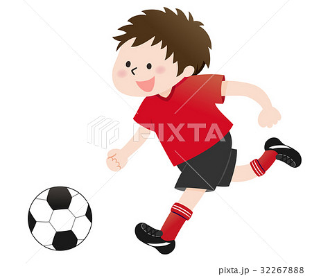 サッカーをする少年 赤 のイラスト素材