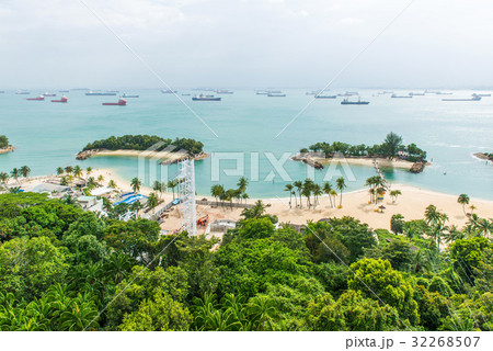 Aerial view of tropical beach in Sentosa island 32268507