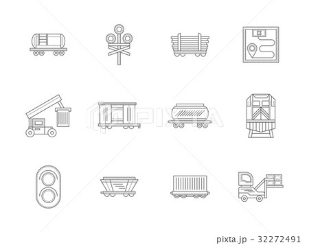 Railroad transportations flat line vector icons 32272491