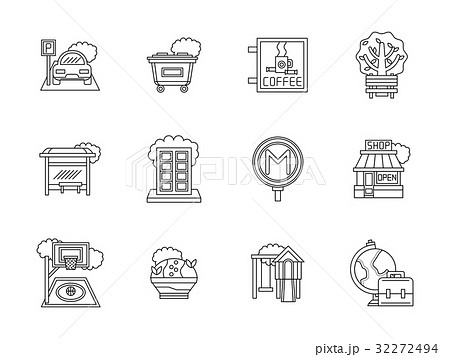 City areas flat line vector icons set City areas flat line vector icons set 32272494