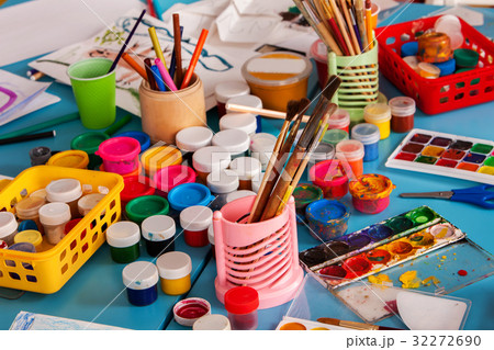 Kindergarten tables and chairs in interior Kindergarten tables and chairs in interior 32272690