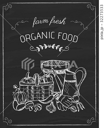 Organic food doodle on the black board Organic food doodle on the black board 32273533