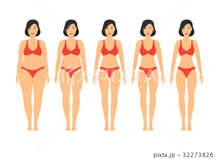 Cartoon Women Slimming Stages Set. Vector 32273826