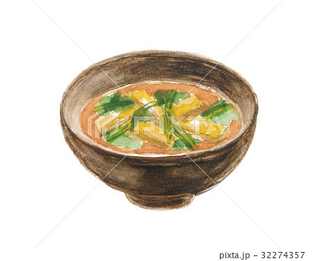 味噌汁 小松菜とうすあげのイラスト素材