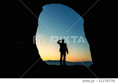 Male traveler in mountains at night 32276736