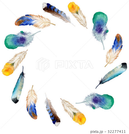 Watercolor bird feather from wing isolated. 32277411