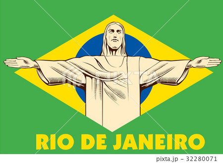 Jesus Christ Statue Rio De Janeiro Brazil Flag Stock Illustration