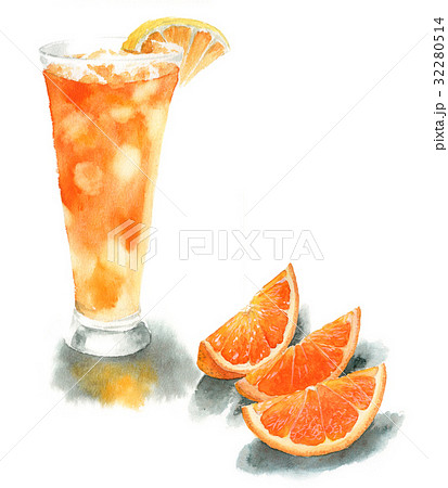 カットオレンジとオレンジジュースのイラスト素材 32280514 Pixta