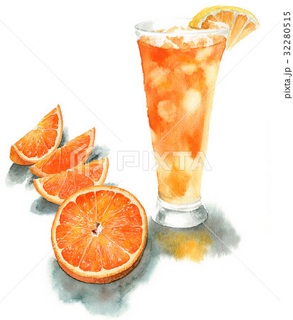カットオレンジとオレンジジュースのイラスト素材