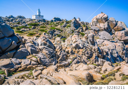White lighthouse of Capo Testa in north Sardinia 32281211