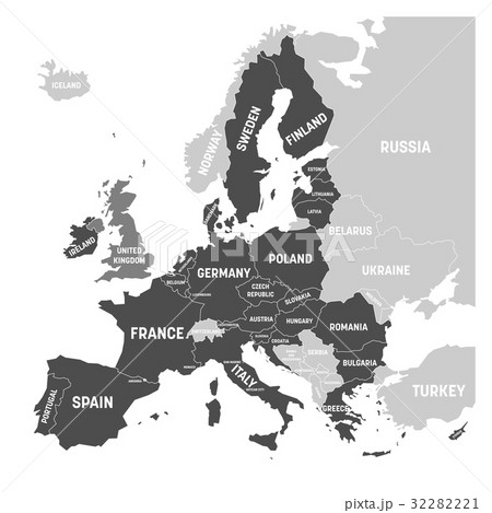 Map of Europe with dark grey highlighted EU member 32282221