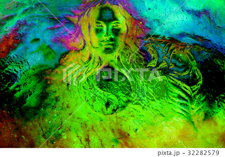 goddess woman and tiger and symbol Yin Yang inのイラスト素材 [32282579] - PIXTA