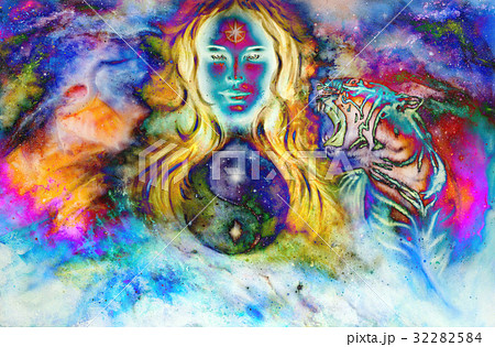 goddess woman and animals and symbol Yin Yang in 32282584