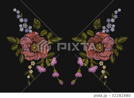 Embroidery colorful floral pattern with poppy Embroidery colorful floral pattern with poppy 32282880