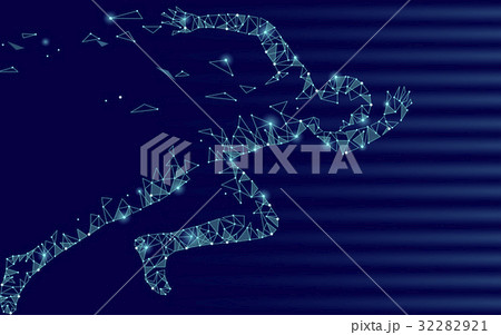 Polygonal runner sportsman blue background. Polygonal runner sportsman blue background. 32282921