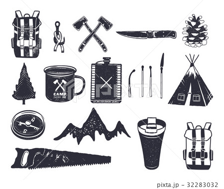 Vintage hand drawn adventure hiking, camping 32283032