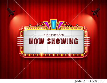 Theater sign retro on curtain with spotlight 32283850