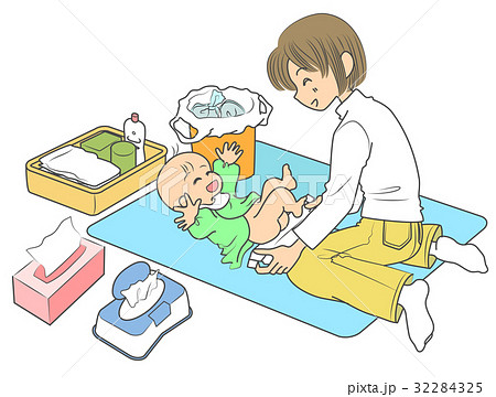 赤ちゃんのおむつ替え 32284325