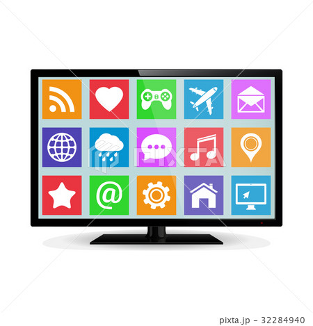 Modern LCD smart TV with application icons Modern LCD smart TV with application icons 32284940
