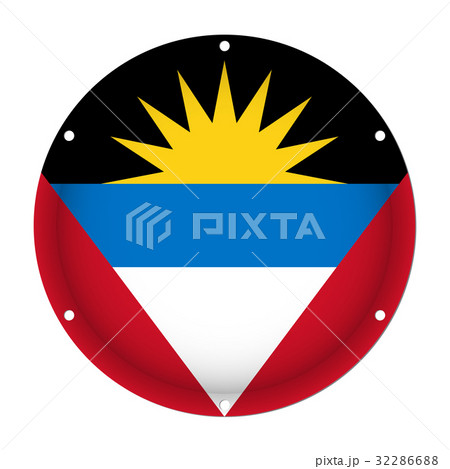 round metal flag of Antigua and Barbuda with holes round metal flag of Antigua and Barbuda with holes 32286688